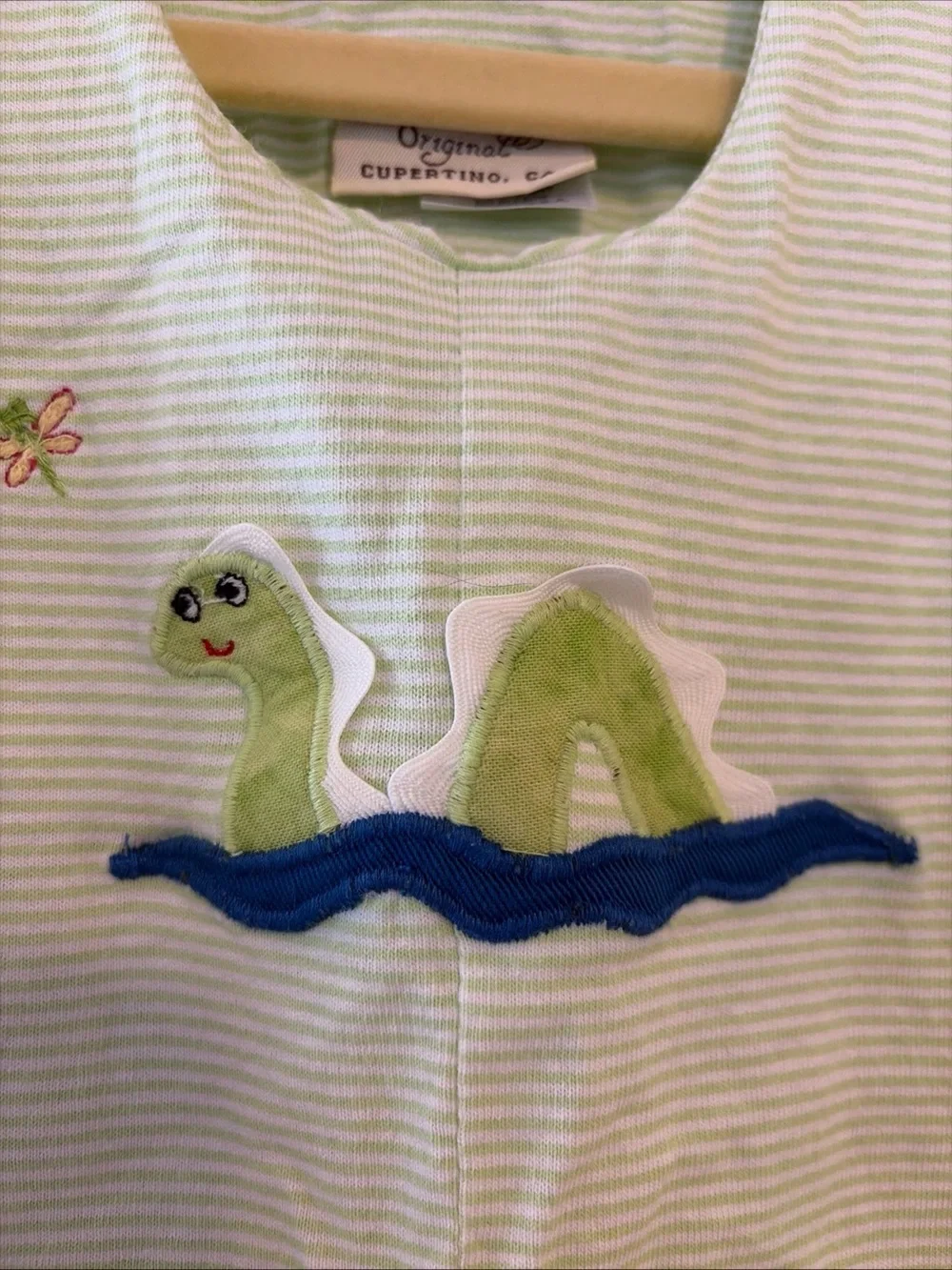 Toddler Knit Jon Jon Green Stripe Romper 18 Mo USA Made Loch Ness Dino Unisex